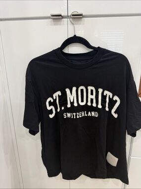 Bally Black Tee with White St. Moritz Switzerland Graphic